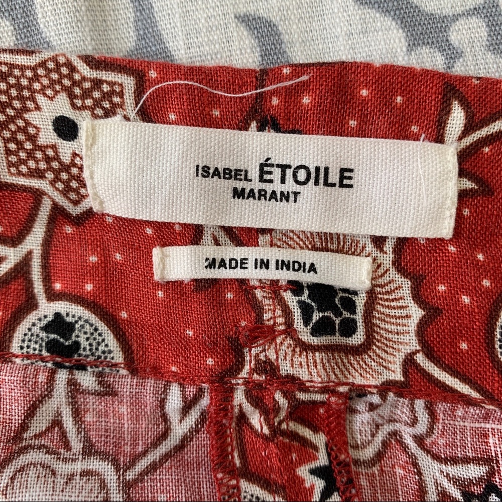 Isabel Marant Etoile Tempster Skirt (Sz FR 40) Linen Wrap Mini Floral Rust - Picture 14 of 16